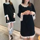 Lace Trim Long-sleeve Mini Dress