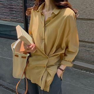 Long-sleeve Plain Asymmetrical Button Shirt