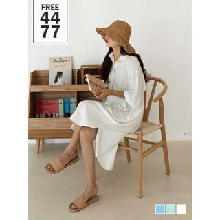 Cuff-sleeve Tie-waist Midi Shirtdress