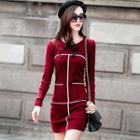 Long-sleeve Contrast Trim Knit Dress