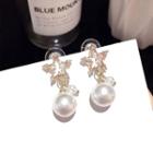 Rhinestone Star Faux Pearl Dangle Earring 1 Pair - Silver Stud - Gold - One Size