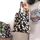 Floral Print Cotton Shopper Bag Daisy - Black - One Size