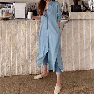 Boxy Maxi Denim Shirtdress Blue - One Size