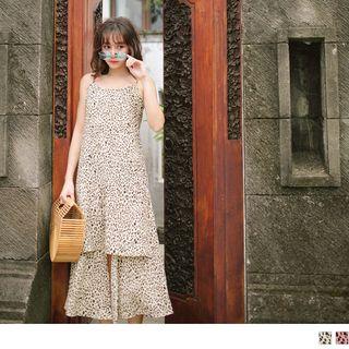 Spaghetti-strap Leopard Print Layered Dress