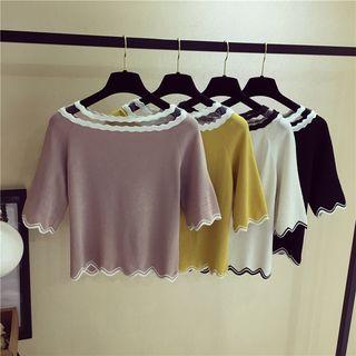 Off-shoulder Elbow-sleeve Knit Sweater