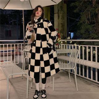 Checkerboard Button-up Long Coat Black & White - One Size