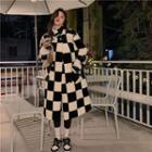 Checkerboard Button-up Long Coat Black & White - One Size