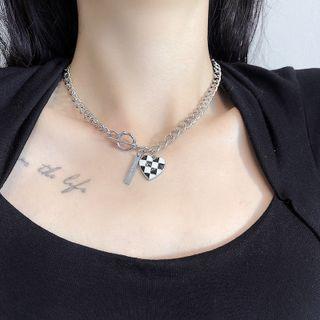 Heart Checker Pendant Alloy Choker