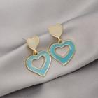 Heart Alloy Dangle Earring E3652 - 1 Pair - Gold & Blue - One Size