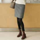 Zip-back Herringbone Wool Blend Skirt