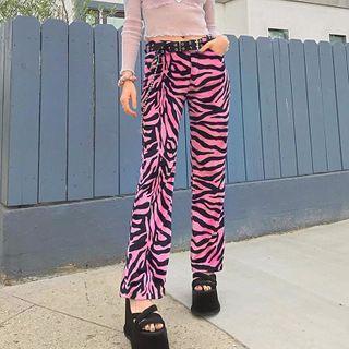 Zebra Print Boot-cut Pants