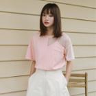 Short-sleeve Mesh Panel T-shirt Pink - One Size