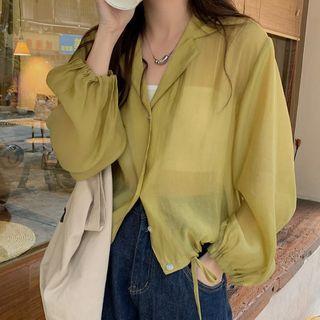 Long-sleeve Drawstring-hem Blouse