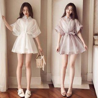 Slipdress / Short-sleeve Mini A-line Dress / Undershorts / Set