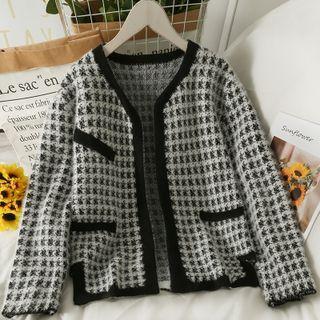 Checker Open-front Cardigan Black - One Size