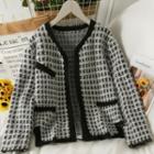 Checker Open-front Cardigan Black - One Size