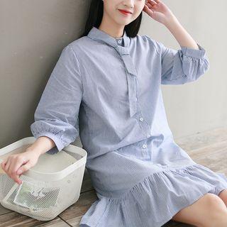 Ruffle Hem 3/4-sleeve A-line Shirt Dress