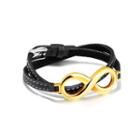 Fashion And Simple Plated Gold Infinity Symbol 316l Stainless Steel Double-layer Leather Bracelet Golden - One Size
