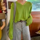 V-neck Cropped Cardigan Green - One Size