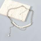 Faux Pearl Layered Alloy Necklace 1 Pc - Silver - One Size