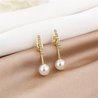 Rhinestone Faux Pearl Dangle Earring E1679-3 - 1 Pair - Gold - One Size