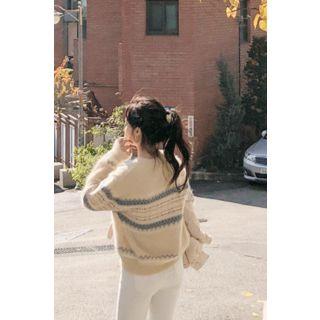 Fluffy Patterned Sweater Beige - One Size