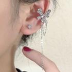 Bow Rhinestone Chained Alloy Cuff Earring 1 Pair - 2463a - Cuff Earring - Earring - Butterfly - Silver - One Size