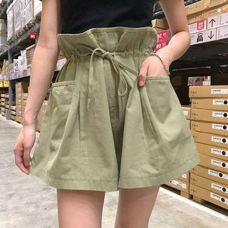 Plain Drawstring Paperbag Waist Shorts