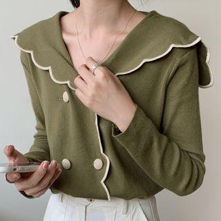 Sailor-collar Double-breasted Contrast Knit Top