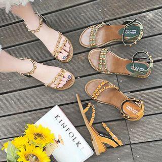 Studded Ankle-strap Kitten-wedge Sandals