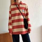 Long Sleeve Striped Polo Top As Shown In Figure - One Size