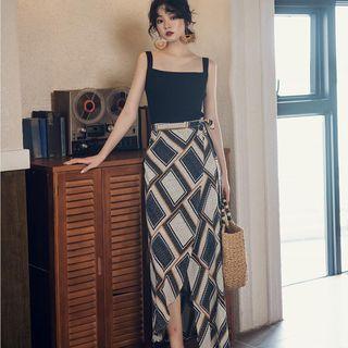 Maxi Printed Wrap Skirt / Plain Camisole