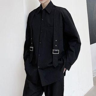 Long-sleeve Plain Belt Shirt
