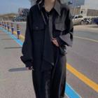 Long-sleeve A-line Midi Chiffon Shirtdress