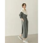 High-neck Drawstring-waist Color-block Dress