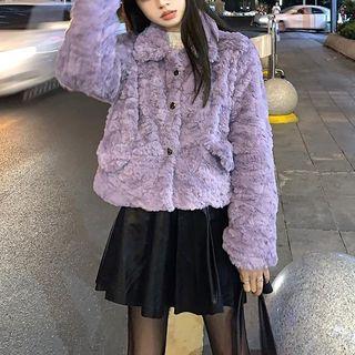 Fluffy Button Jacket Purple - One Size