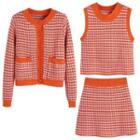 Plaid Cardigan / Sweater Vest / A-line Skirt