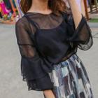 Frilled-sleeve Sheer Knit Top