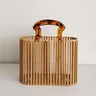 Hollow Bamboo Basket Tote Beige - One Size