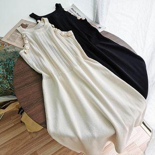 Buttoned Halter-neck Knit A-line Dress