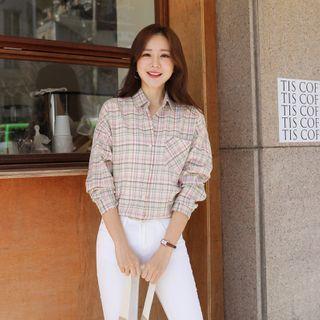 Dip-back Longline Plaid Shirt