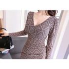 Wrap-front Patterned Bodycon Dress