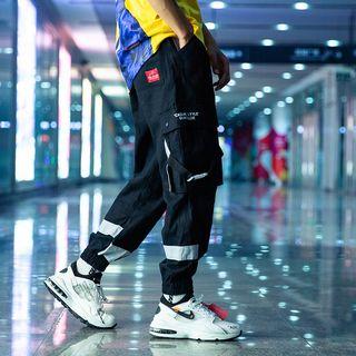 Buckled-accent Colorblock Cargo Jogger Pants