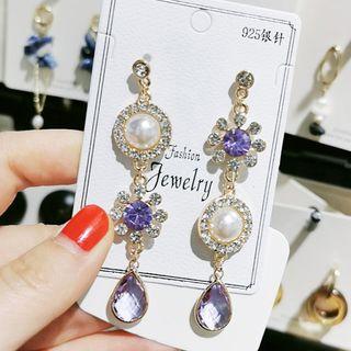 Non-matching Rhinestone Faux Pearl Dangle Earring 1 Pair - White - One Size