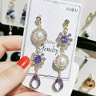 Non-matching Rhinestone Faux Pearl Dangle Earring 1 Pair - White - One Size