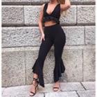 Ruffle Hem Cropped Boot-cut Pants