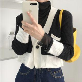 Contrast Trim Cardigan Black & White - One Size
