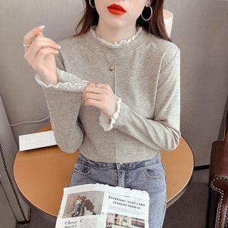 Long-sleeve Eyelet Lace Trim T-shirt