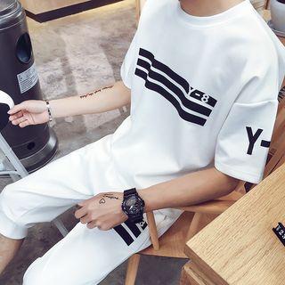 Set: Stripe Short-sleeve T-shirt + Pedal Pants