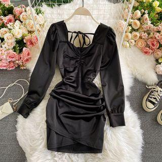 Square-neck Ruched Asymmetric Dress